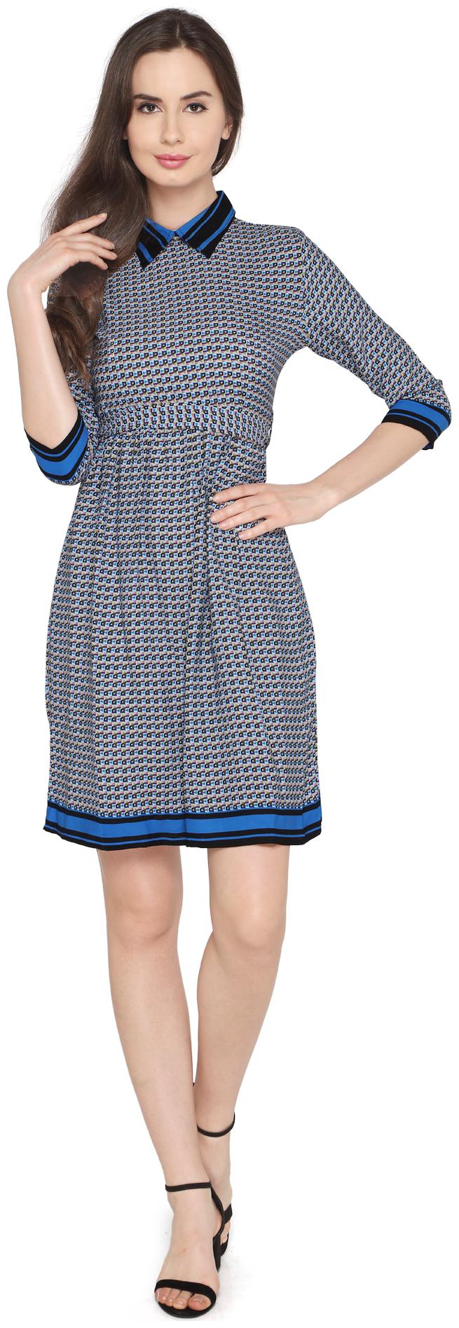 

P - Nut Casual Blue Printed A-line dress