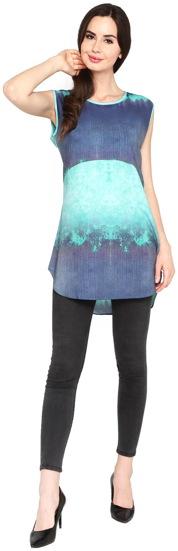 

P - Nut Casual Women Printed A-line top - Blue