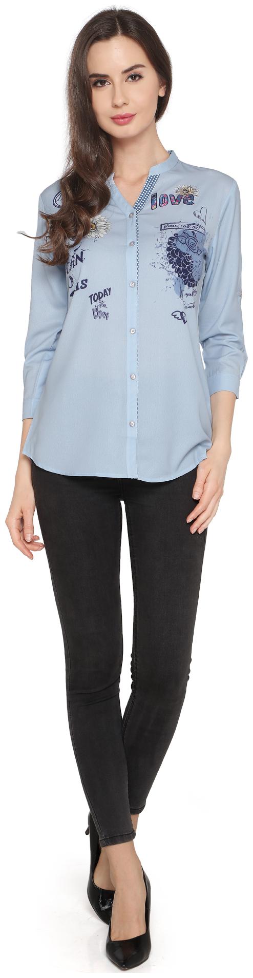 

P - Nut Casual Women Blue Printed Regular Fit Shirt