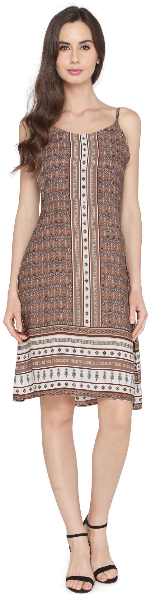 

P - Nut Casual Brown Printed A-line dress