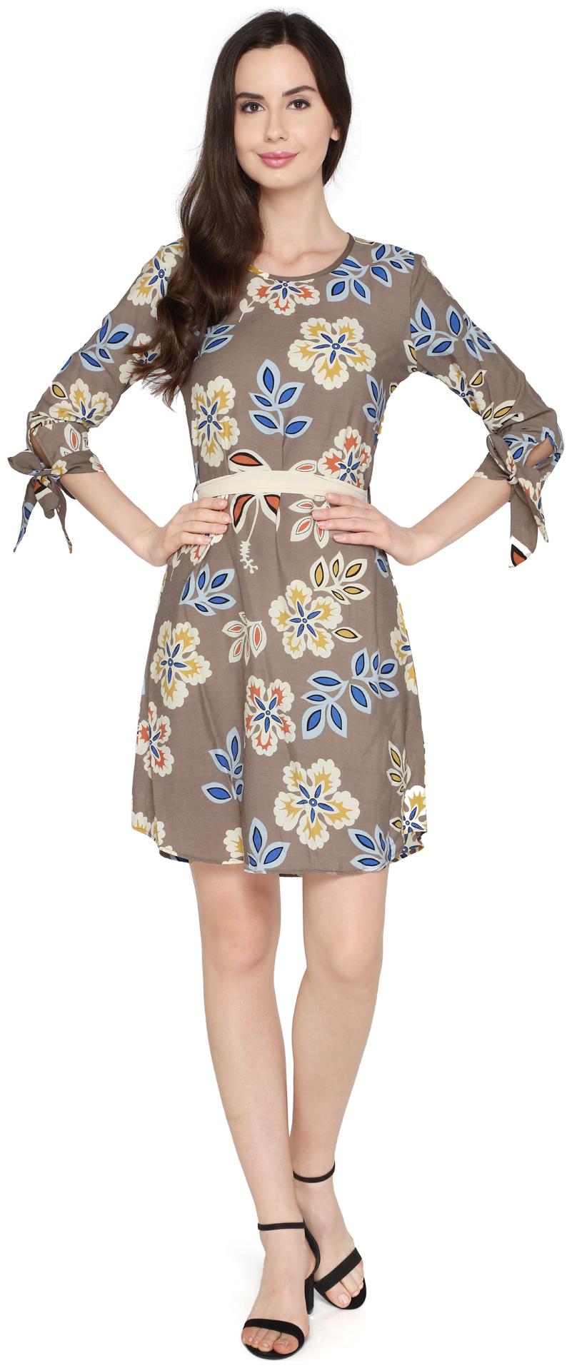 

P - Nut Casual Grey Printed A-line dress