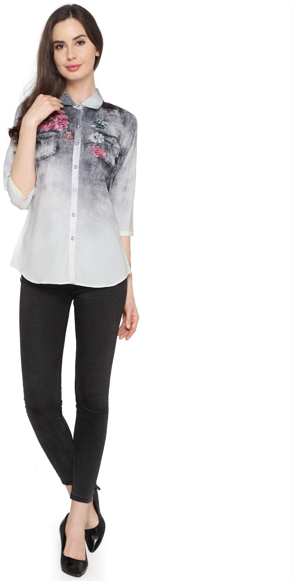 

P - Nut Casual Women Grey Printed Regular Fit Shirt