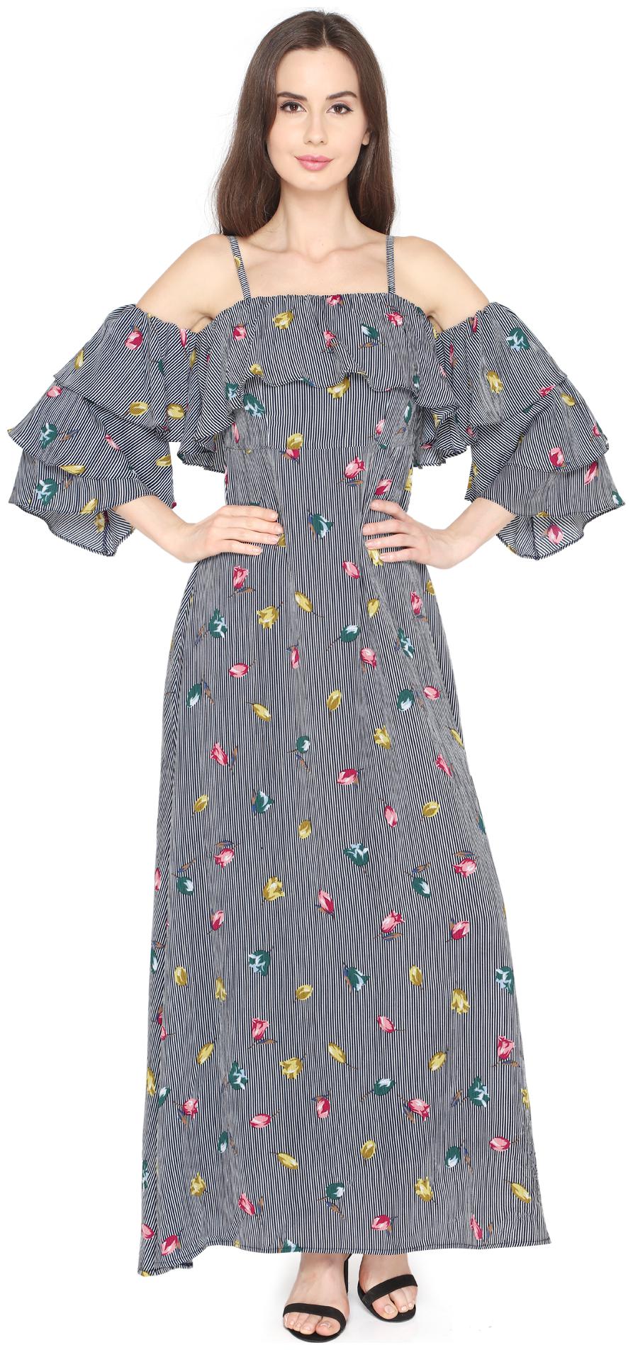 

P - Nut Casual Grey Printed Maxi dress