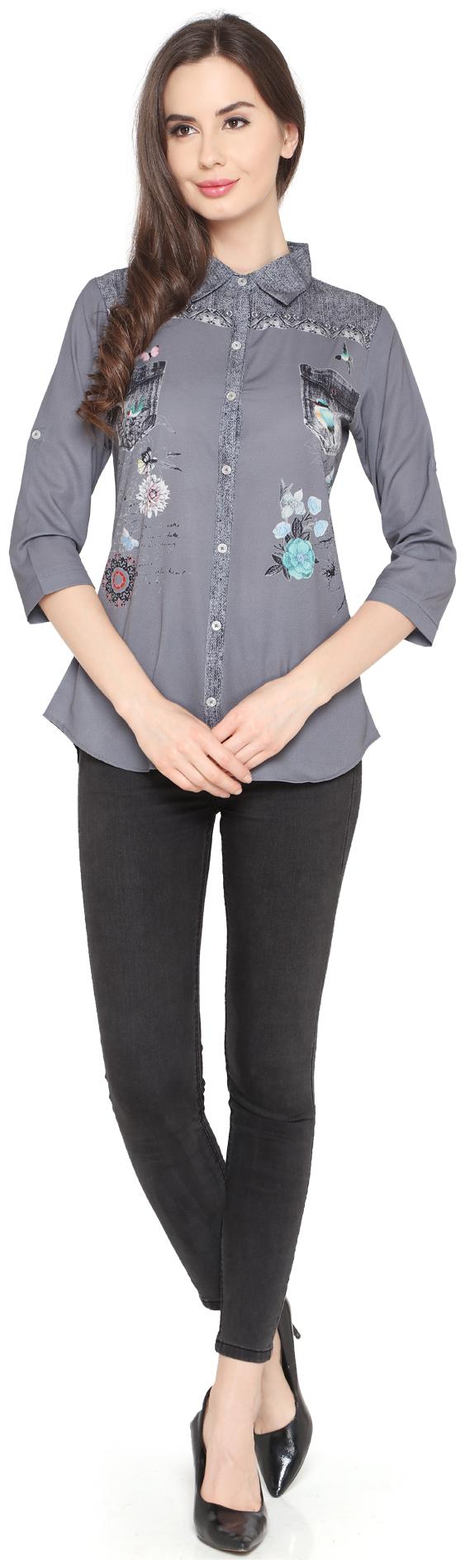 

P - Nut Casual Women Grey Printed Regular Fit Shirt