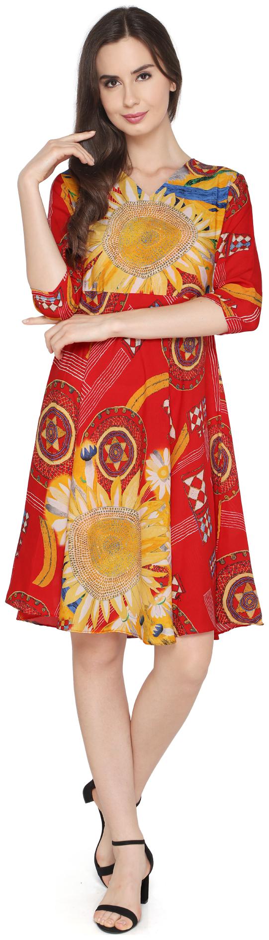

P - Nut Casual Red Printed A-line dress