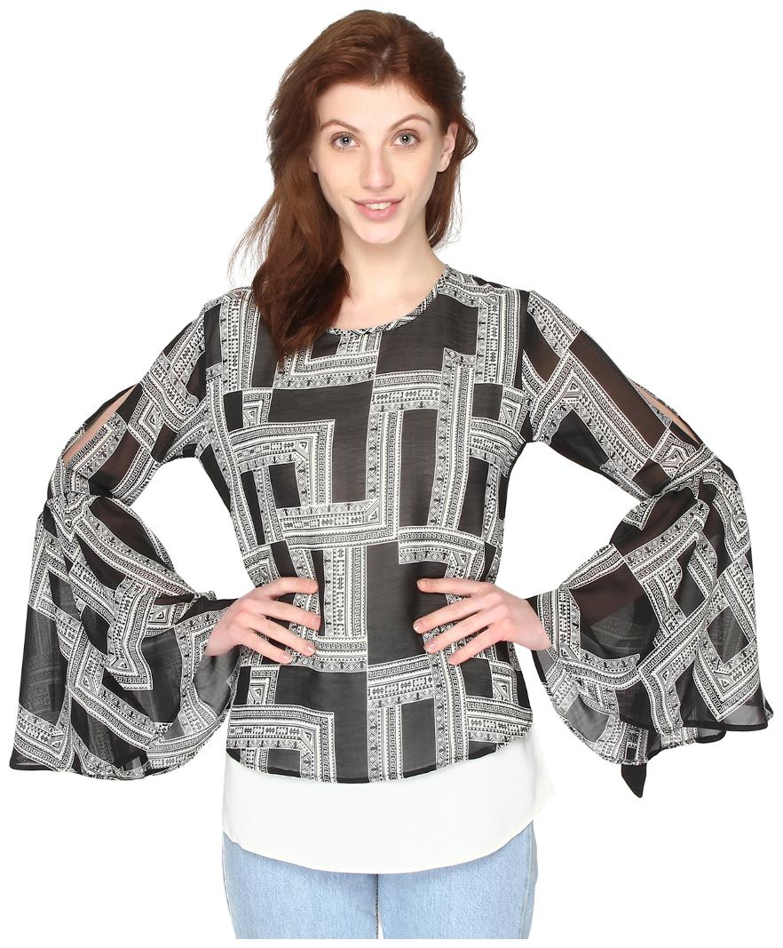

P - Nut Casual Women Printed Regular top - Black