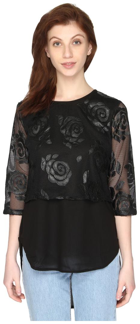 

P-Nut Womens Black Net Top with 3 4th Sleeves