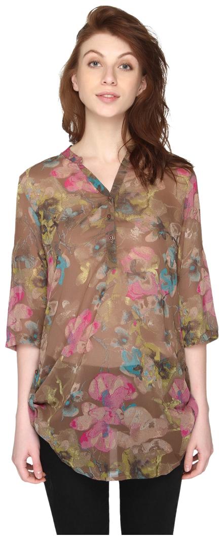 

P - Nut Casual Women Printed Regular top - Brown