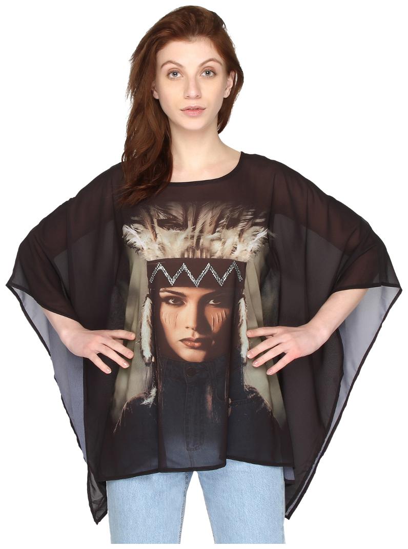 

P - Nut Casual Women Printed Regular top - Black