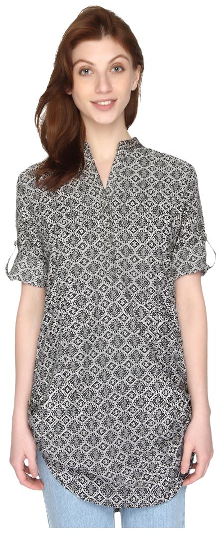 

P-Nut Womens Black White Printed Cotton Top with 3 4th Sleeves
