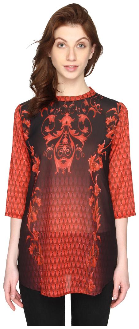 

P-Nut Womens Printed Georgette Top with 3 4th Sleeves