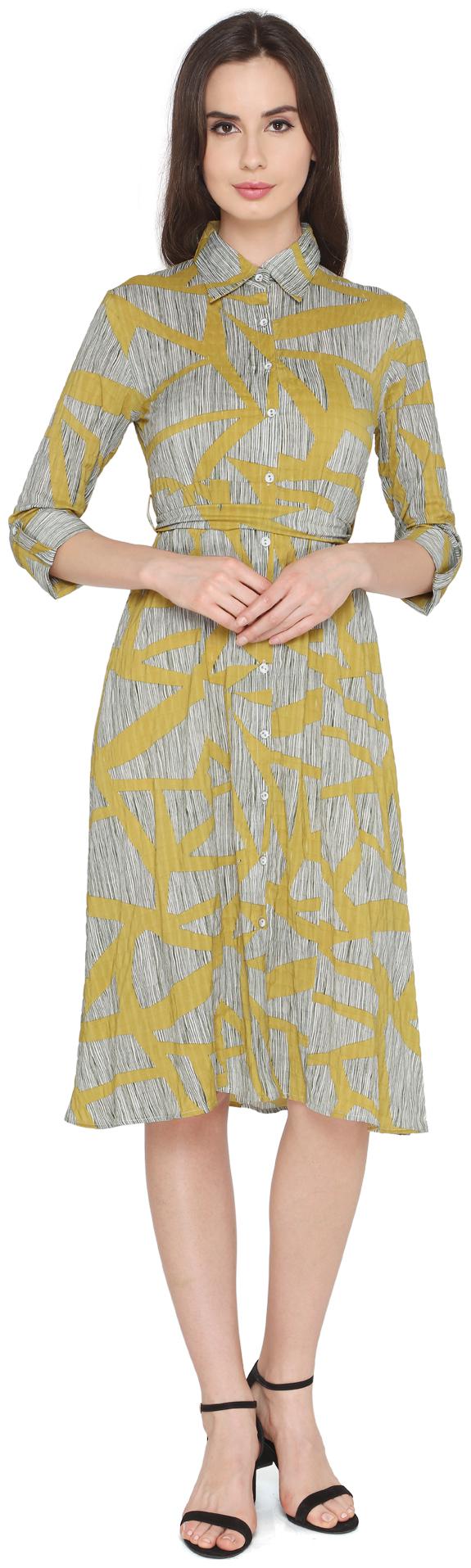 

P - Nut Casual Yellow Grey Printed A-line dress
