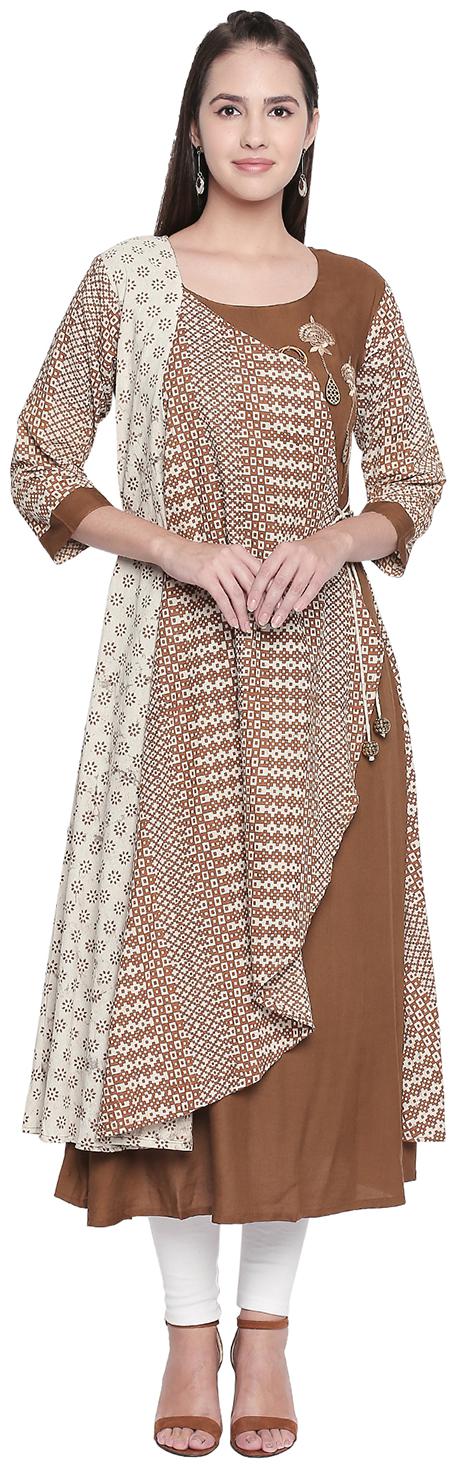 

P Present Women Brown Three-fourth Sleeves Kurti