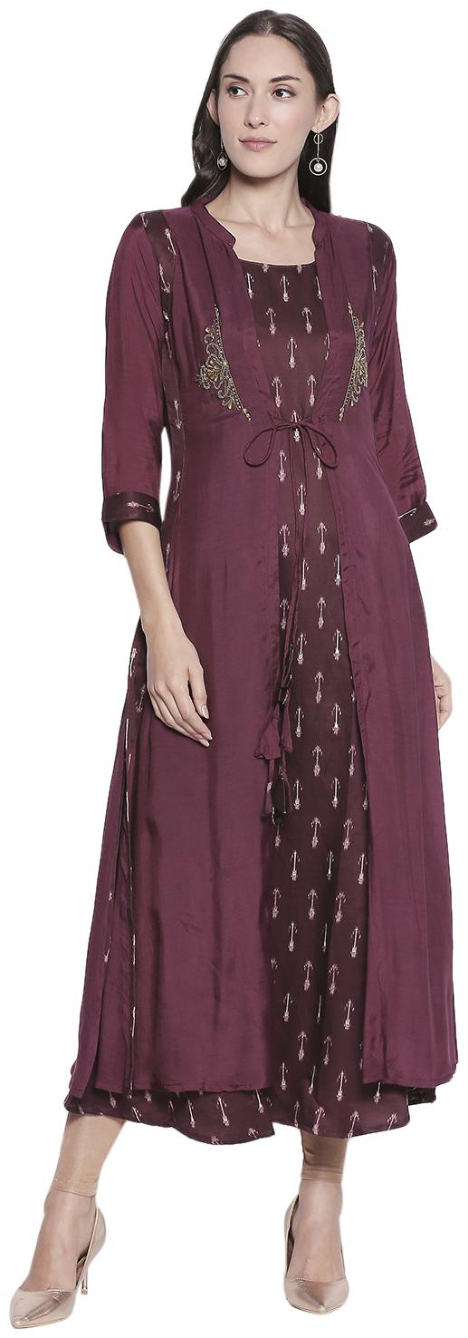 

P PRESENT Women Maroon Embroidered Layered Kurti