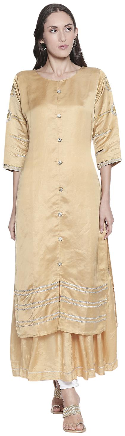 

P PRESENT Women Gold Embroidered Layered Kurti