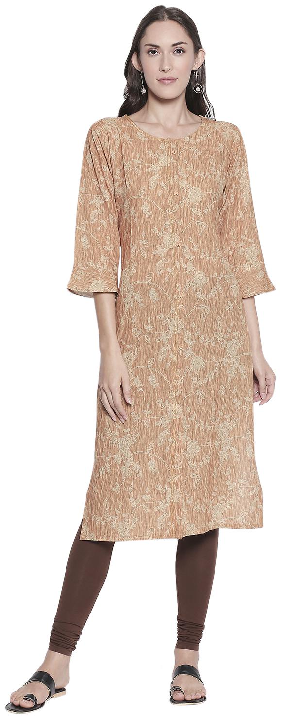 

P PRESENT Women Beige Floral Straight Kurti