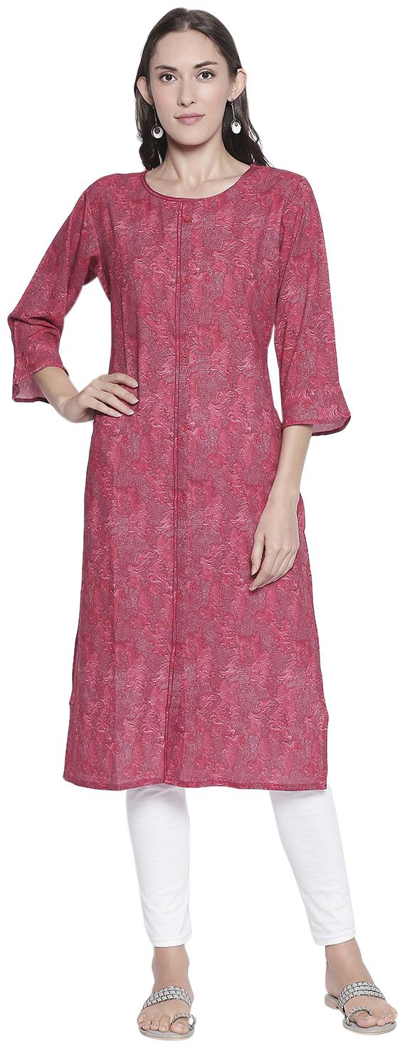 

P PRESENT Women Pink Floral Straight Kurti