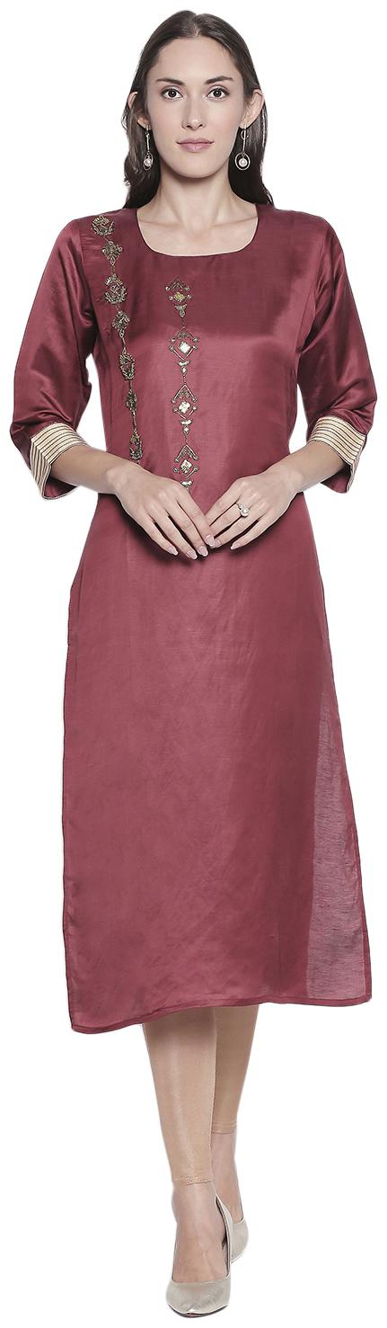 

P PRESENT Women Maroon Embroidered Straight Kurti