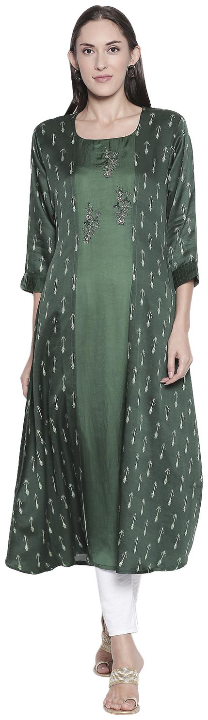 

P PRESENT Women Green Embroidered Layered Kurti