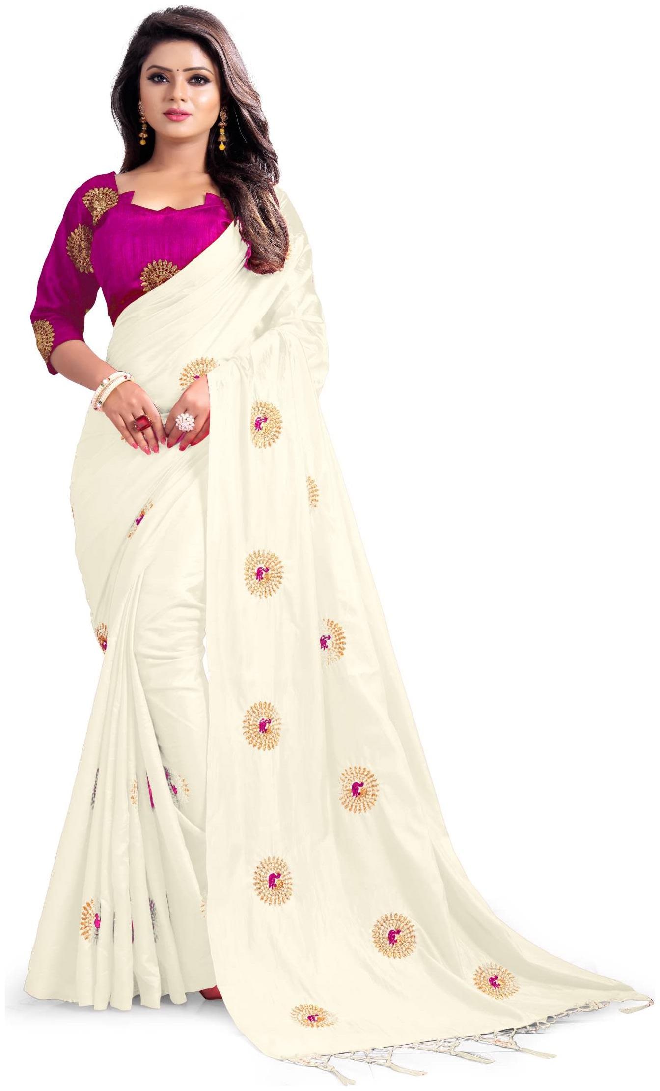 

PACHIBA ENTERPRISE Silk Embroidered Work Regular Saree White