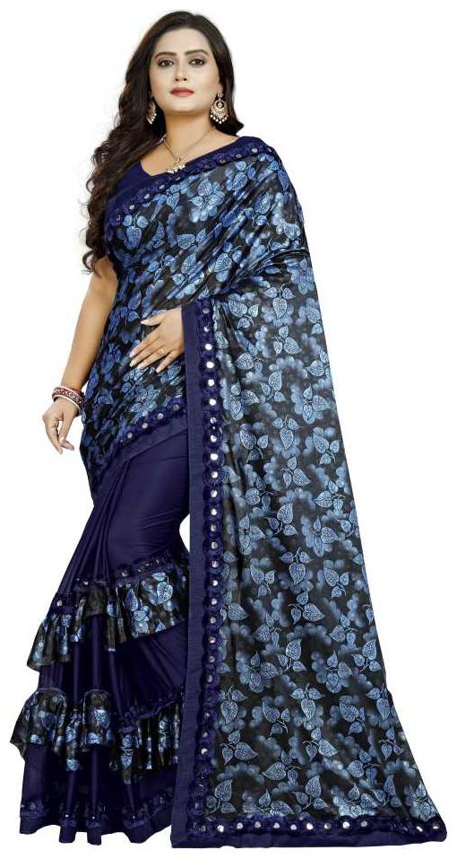 

Pachiba Enterprise Women Ruffle Lycra Saree With Blouse Piece (Blue)