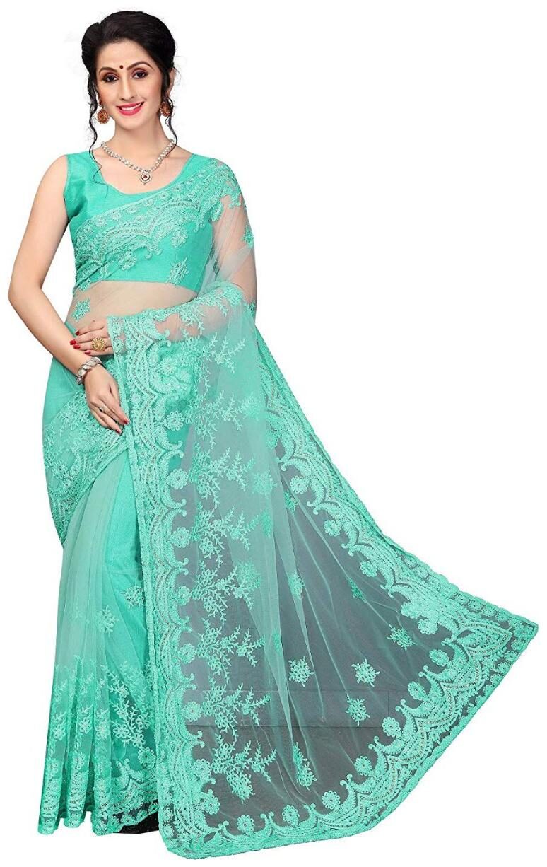

PACHIBA ENTERPRISE Women Net Embroidered Saree Green
