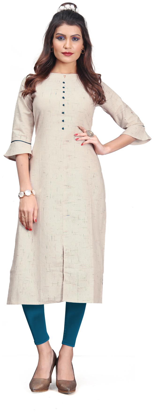 

Pachiba Enterprise Women Khadi Cotton Fancy Straight Kurti (Cream)