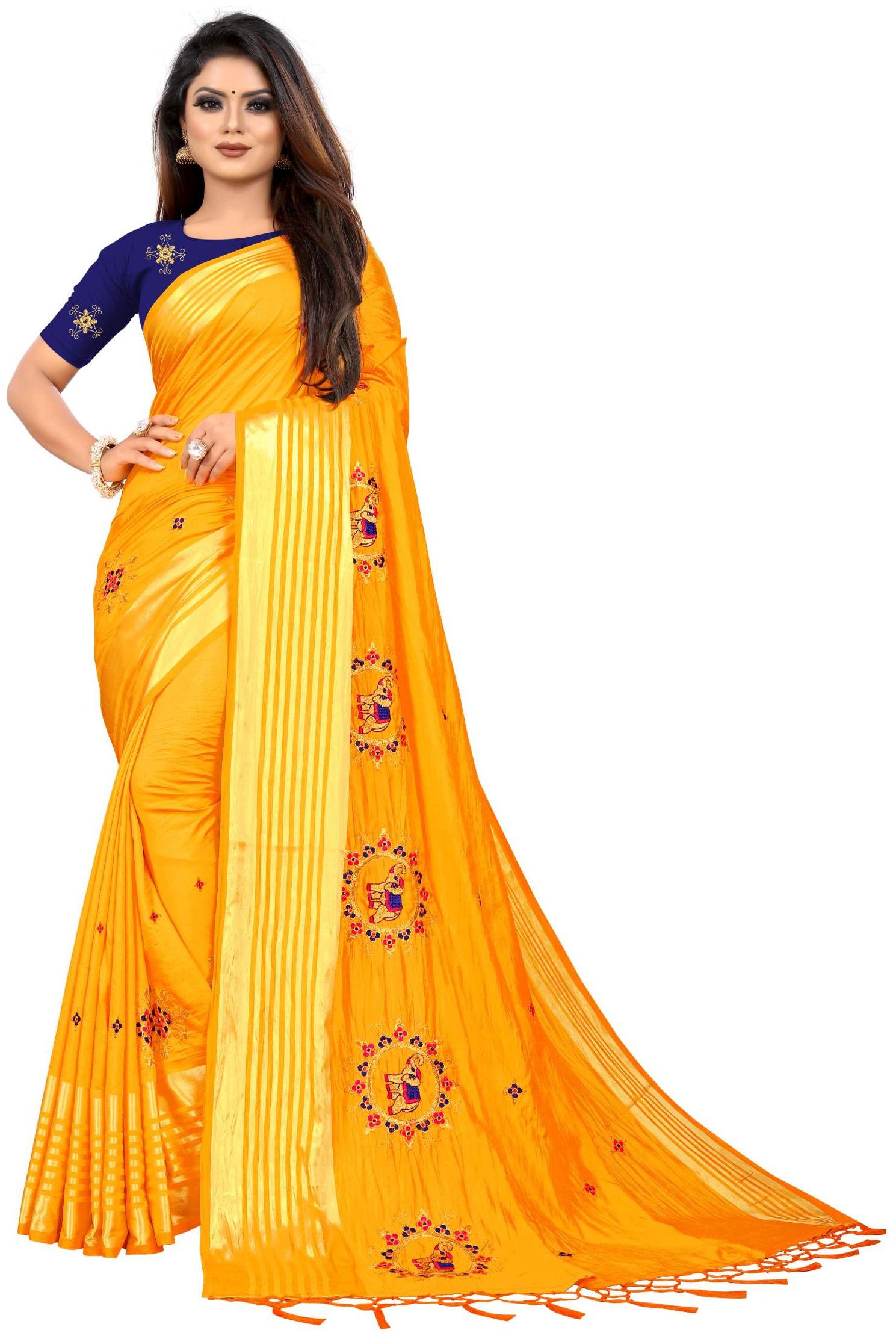 

PACHIBA ENTERPRISE Women Silk Embroidered Orange Designer Saree With Blouse