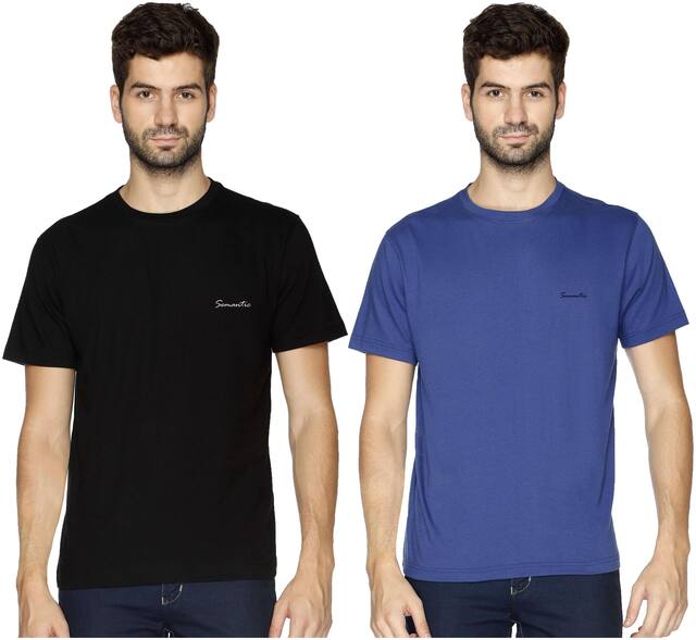 Pack of 2 - 100% Cotton - Mens Plain T Shirt for Daily Use in Black & Royal Blue Color - Round Neck & Half Slevees in Size M (Medium) by Semantic