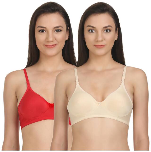 Pack of 2 Bodycare Seamless Cup Bras in Red & Skin colour