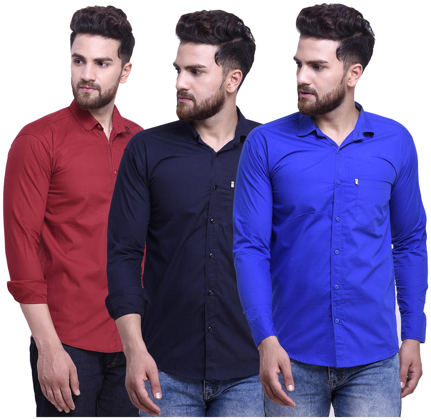

FASHLOOK Men Blue Maroon Solid Slim Fit Casual Shirt