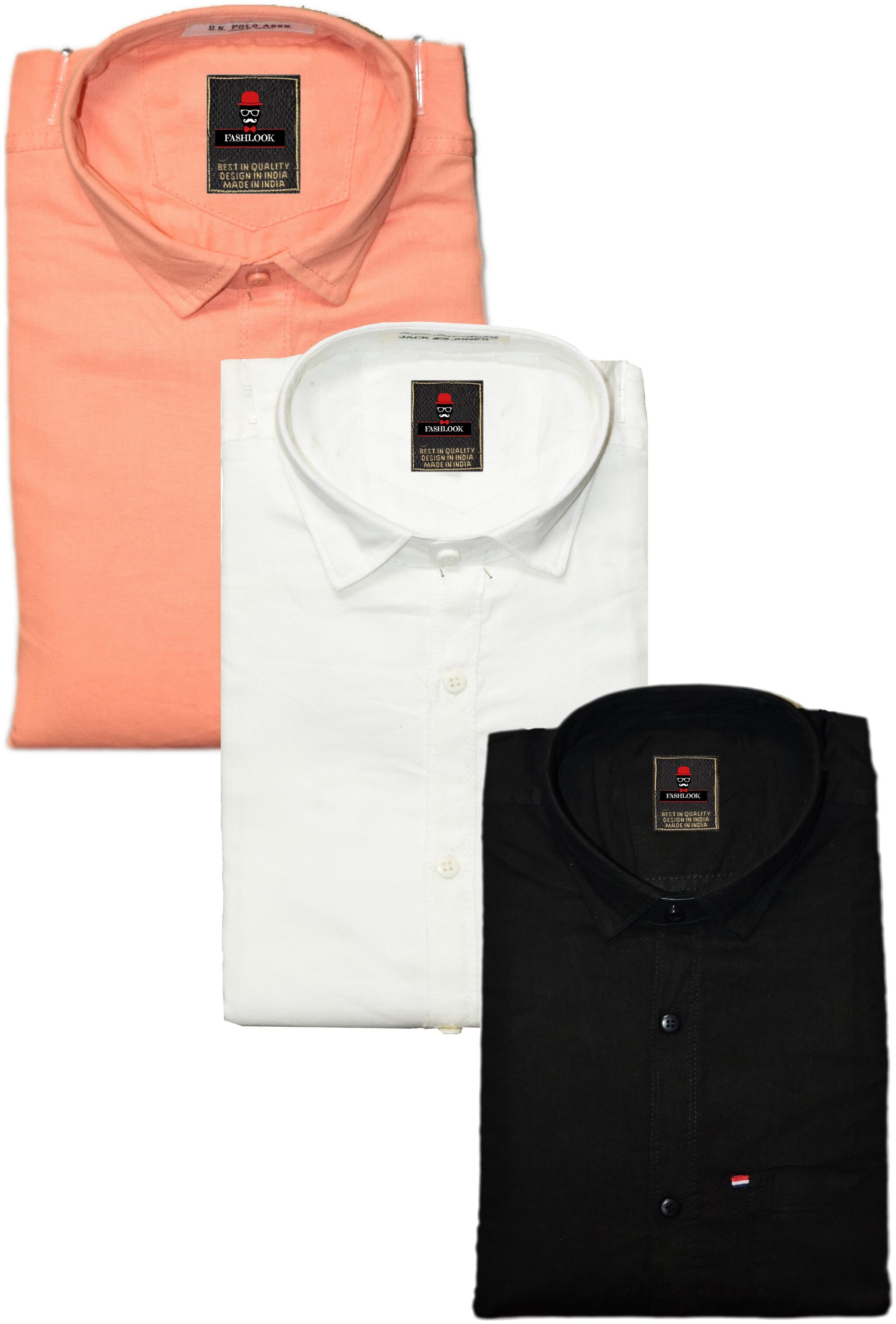 

FASHLOOK Men Black Orange Solid Slim Fit Casual Shirt