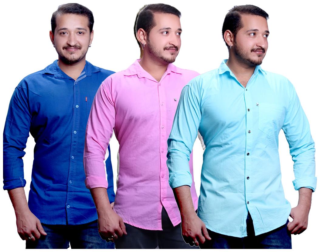 

FASHLOOK Men Blue Pink Plaid Solid Slim Fit Casual Shirt
