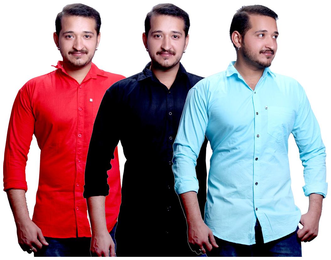 

FASHLOOK Men Blue Red Solid Slim Fit Casual Shirt