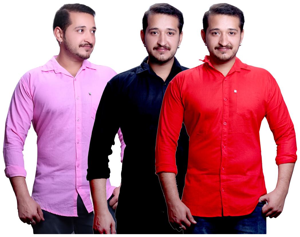 

FASHLOOK Men Blue Pink Solid Slim Fit Casual Shirt