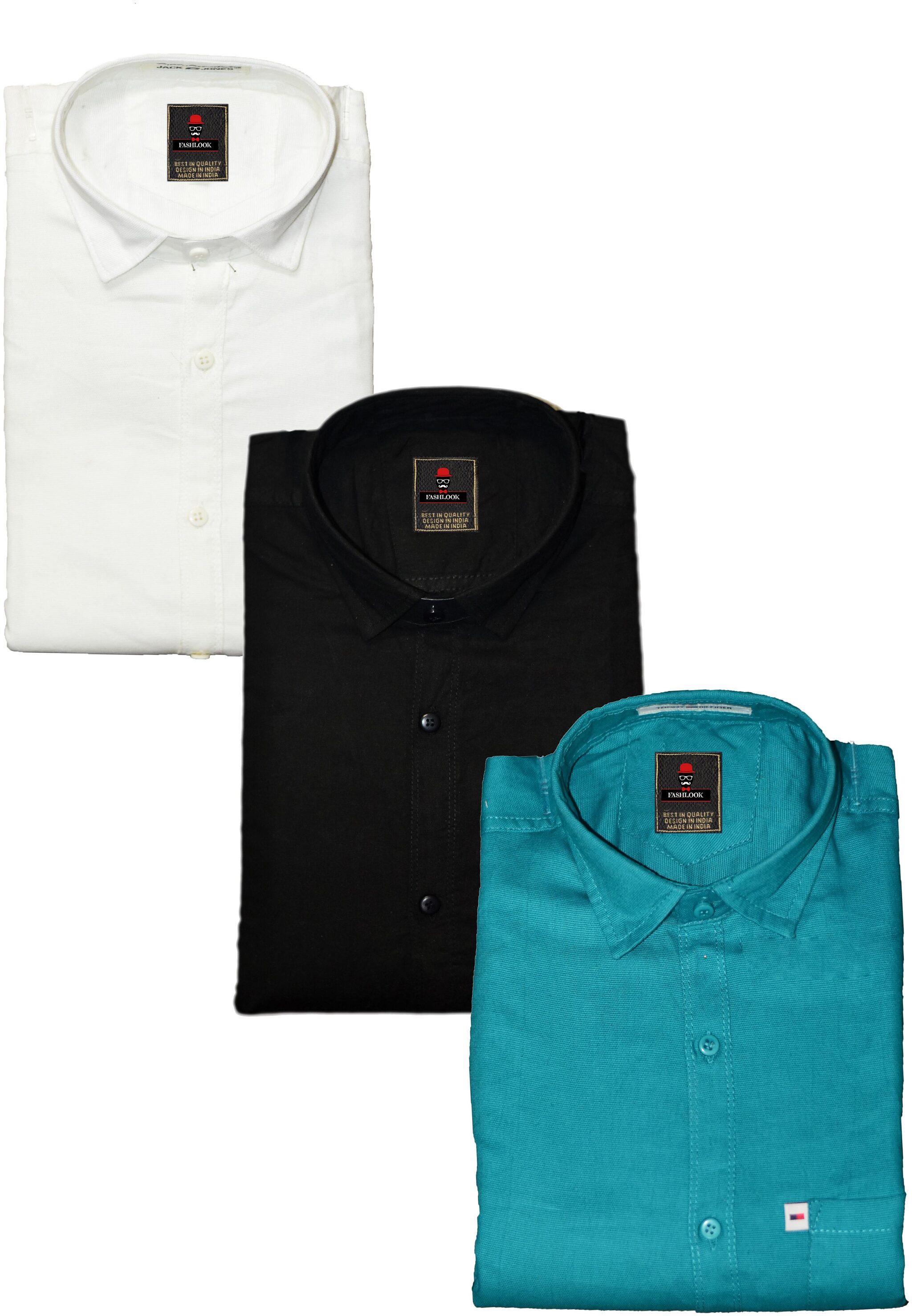 

FASHLOOK Men Blue Black Solid Slim Fit Casual Shirt