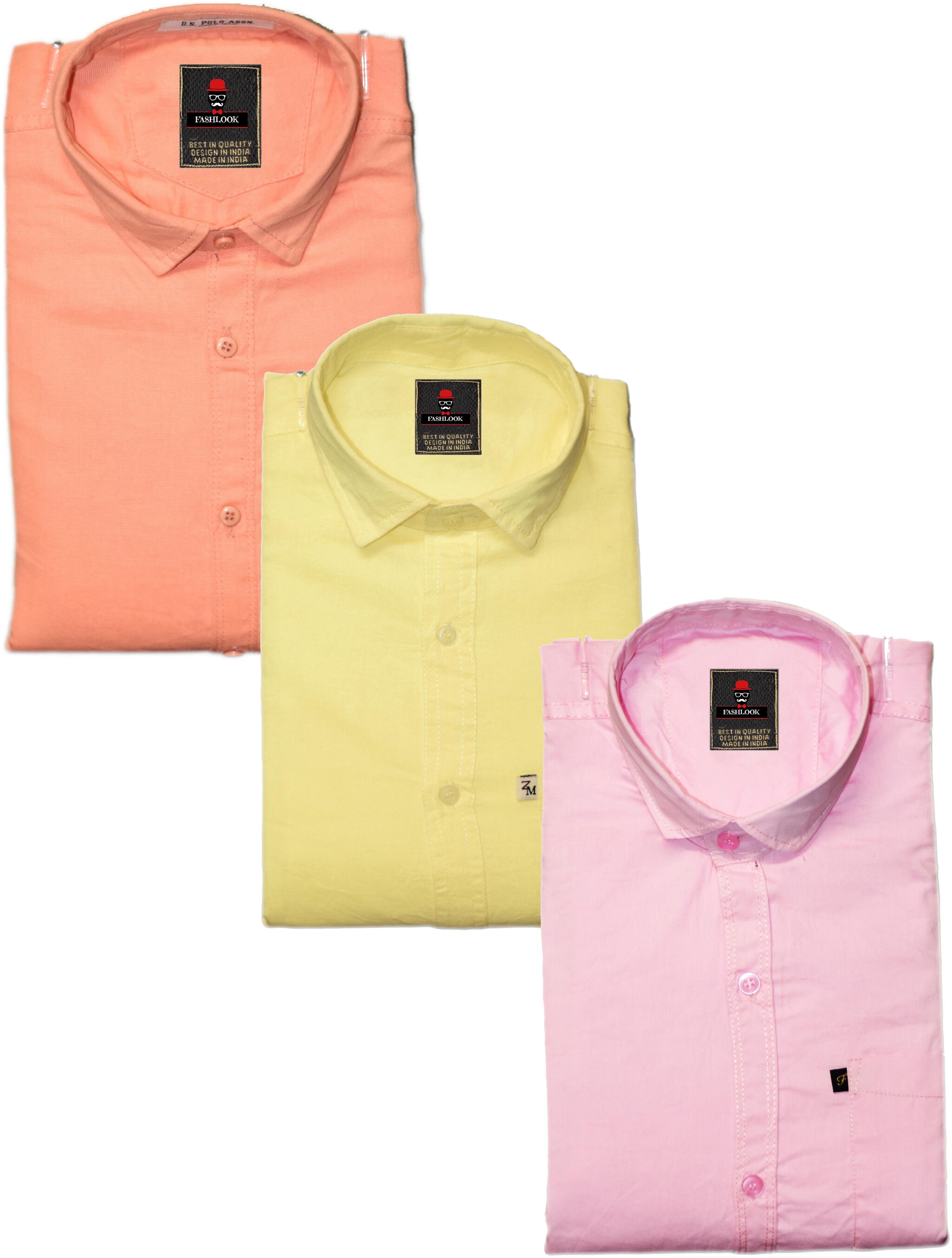 

FASHLOOK Men Yellow Pink Solid Slim Fit Casual Shirt
