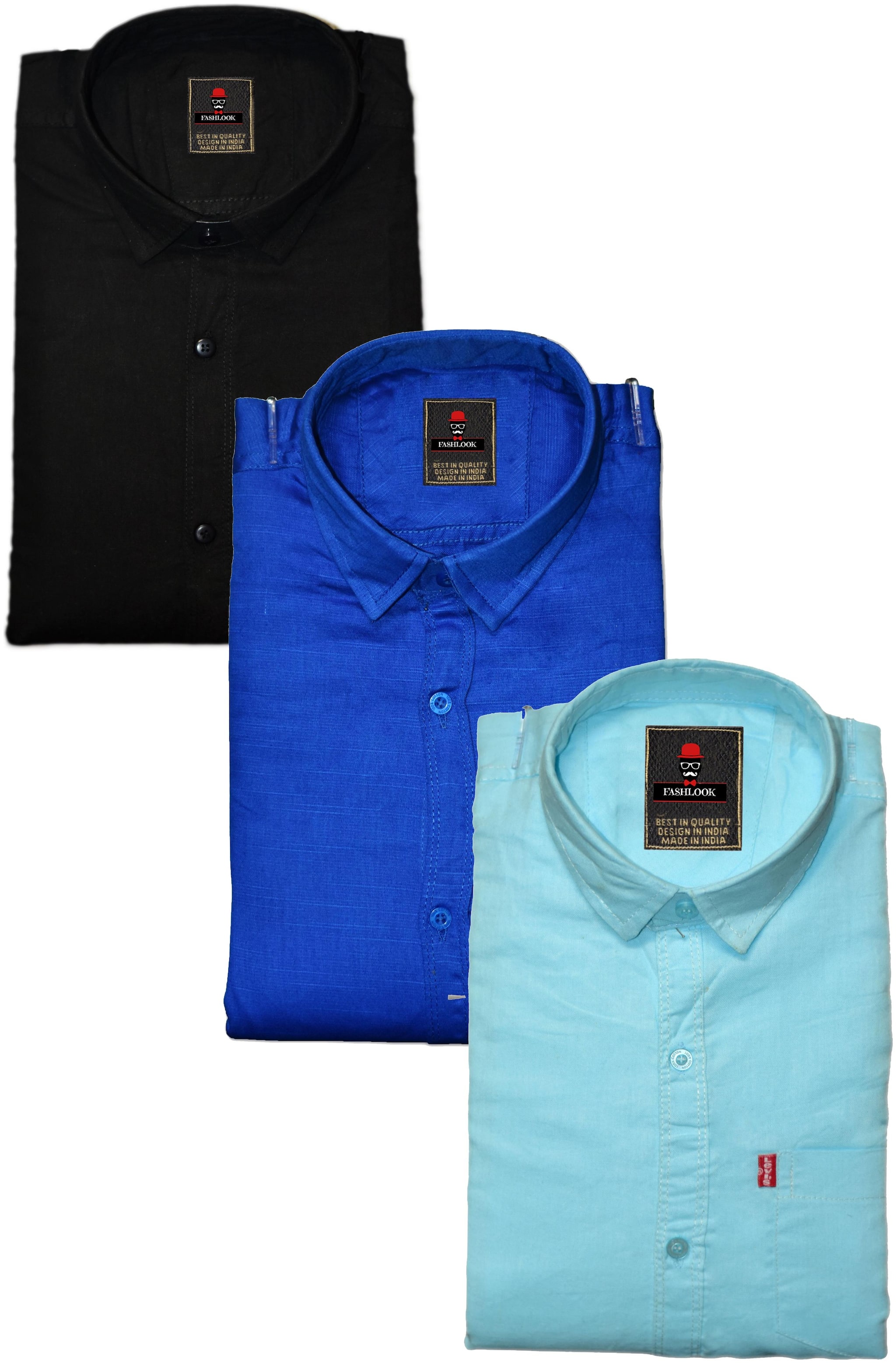 

FASHLOOK Men Blue Black Solid Slim Fit Casual Shirt