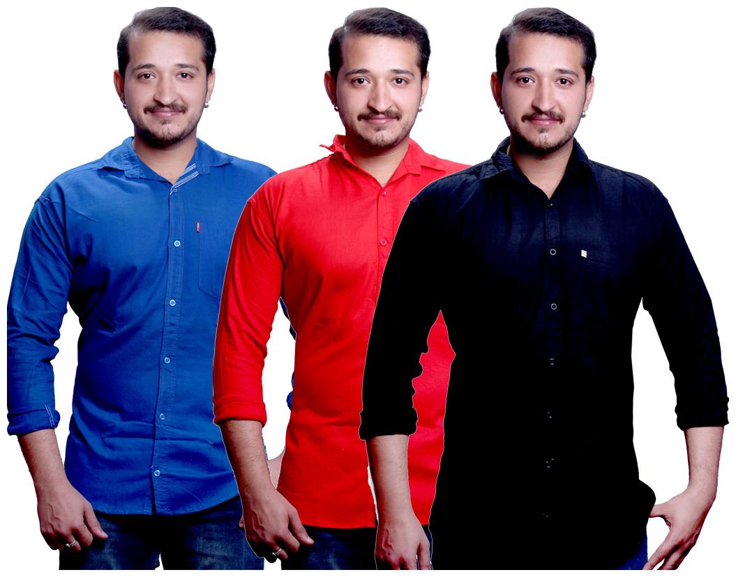 

FASHLOOK Men Blue Red Solid Slim Fit Casual Shirt