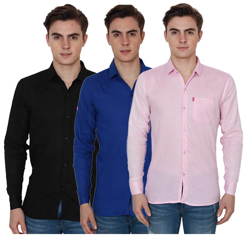 

FASHLOOK Men Blue Black Solid Slim Fit Casual Shirt