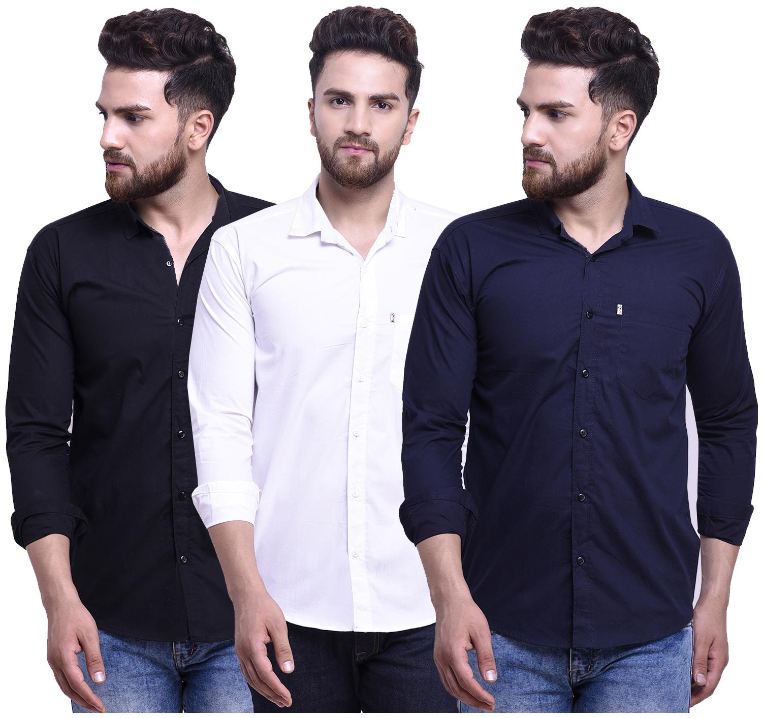 

FASHLOOK Men Black Blue Solid Slim Fit Casual Shirt