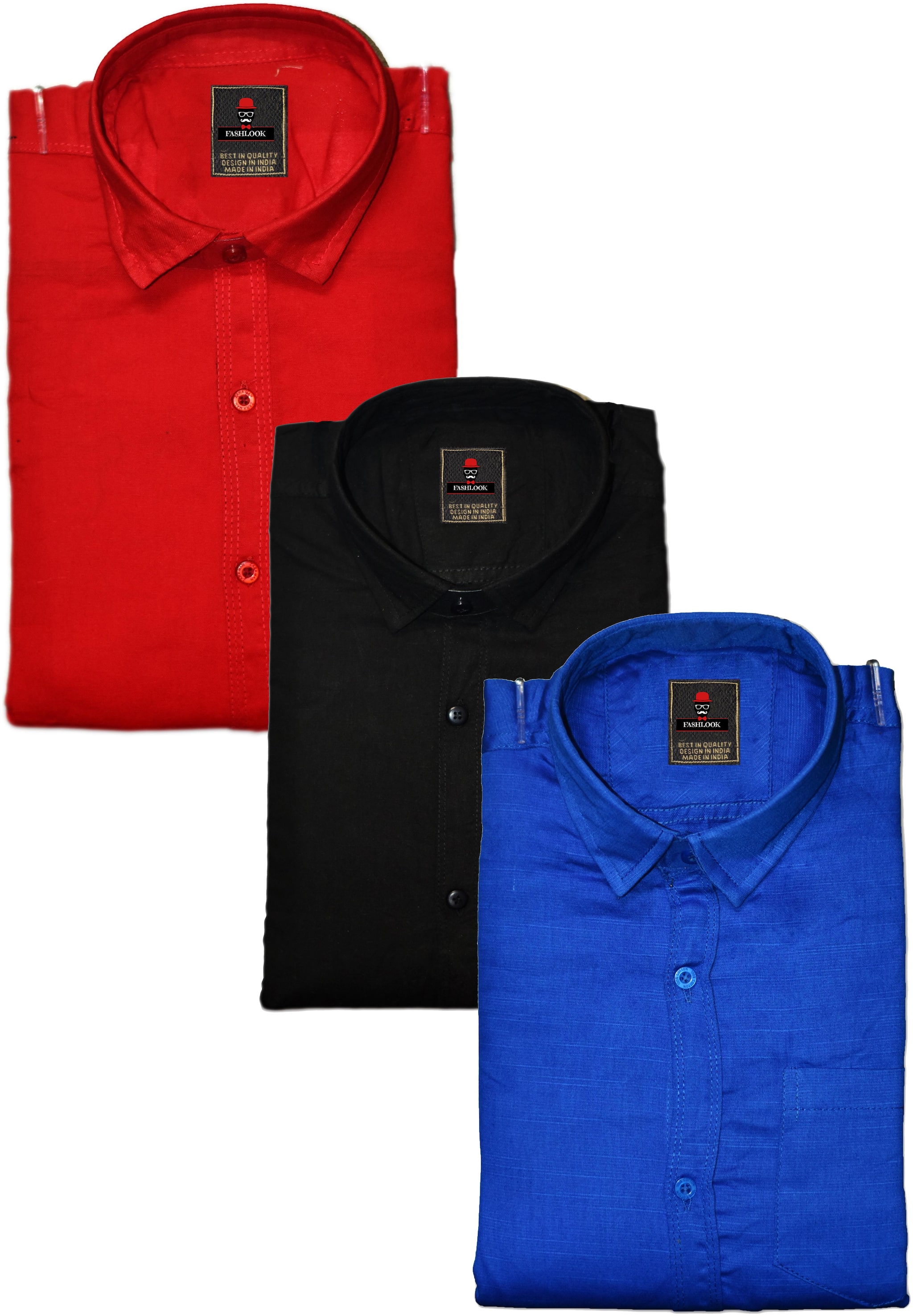 

FASHLOOK Men Black Blue Solid Slim Fit Casual Shirt