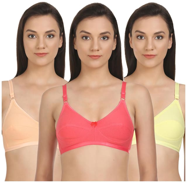 Bodycare Pack of 3 Non Padded Cotton T Shirt Bra - Multi