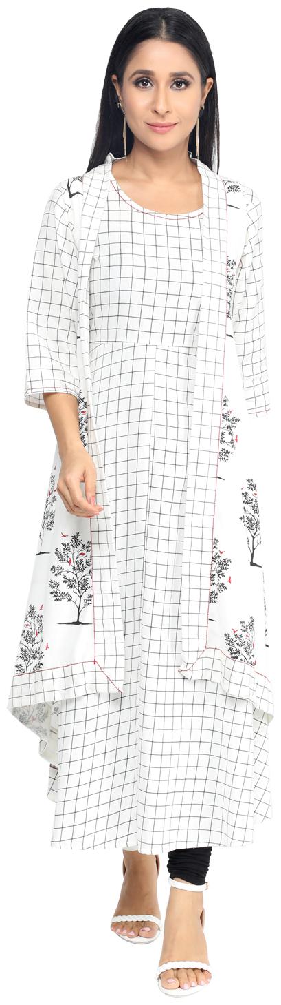 

Paislei Women White Checkered Regular Kurta