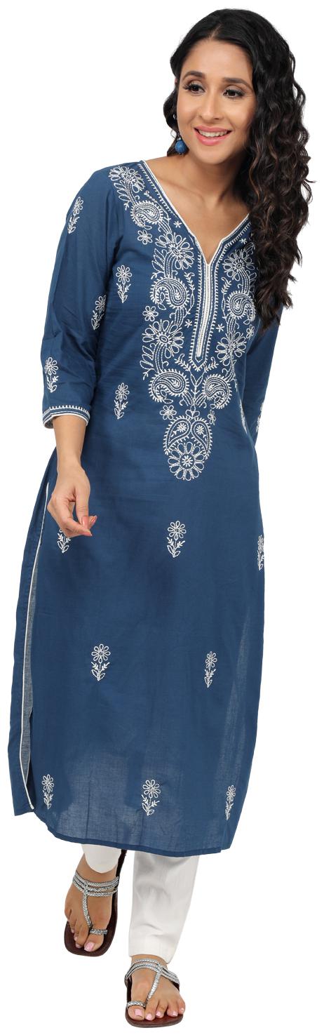 

Paislei Women Navy Blue Floral Regular Kurta