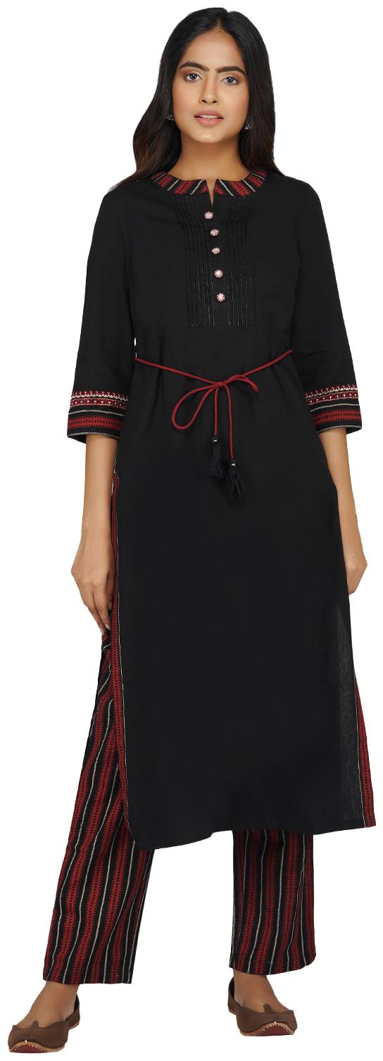 

Paislei Women Black Solid Regular Kurta With Pants