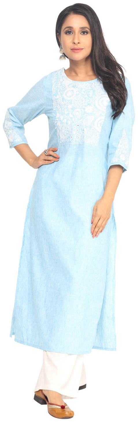 

Paislei Women Blue Floral Regular Kurta