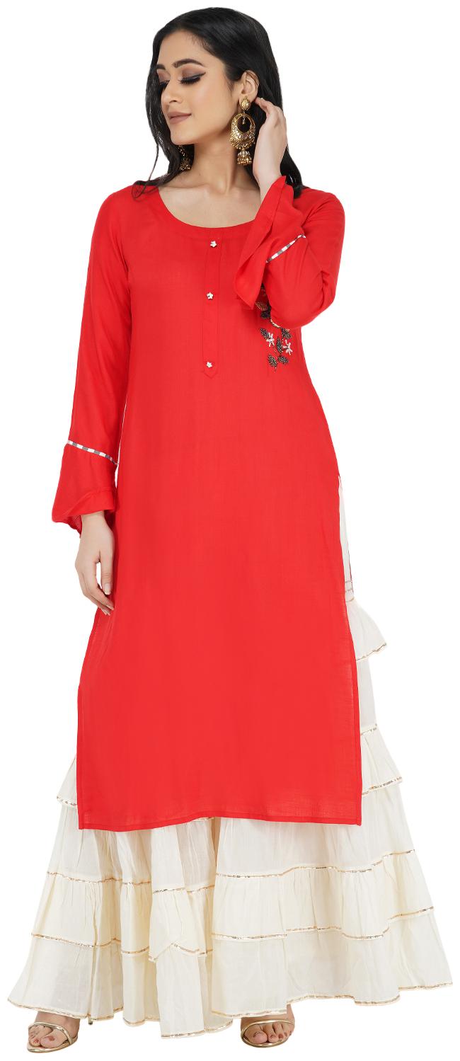 

Paislei Women Red Solid Regular Kurti