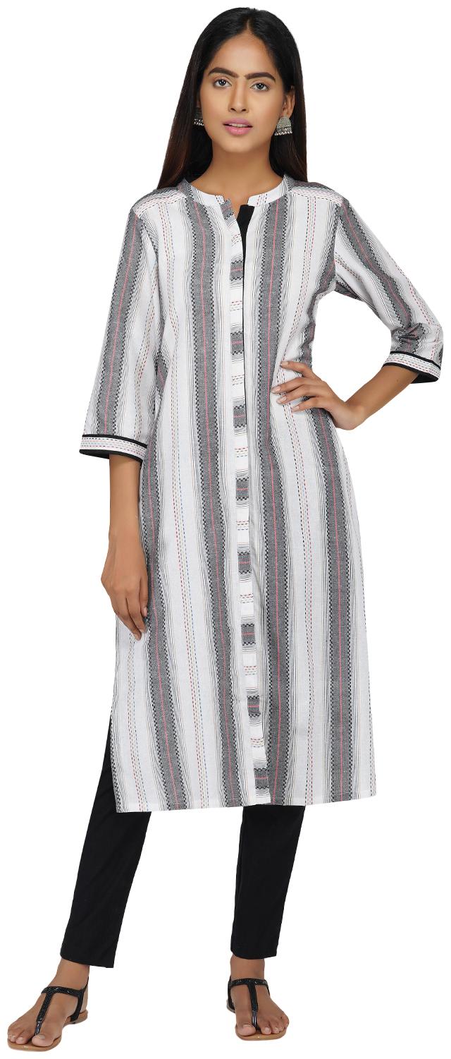

Paislei Women White Striped Regular Kurti