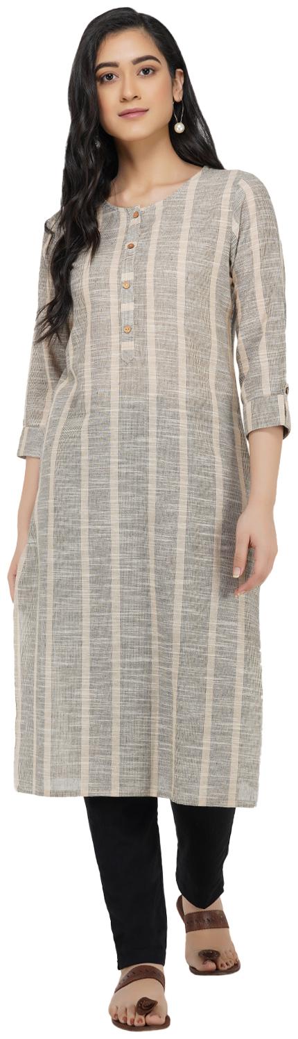 

Paislei Women Grey Striped Regular Kurti